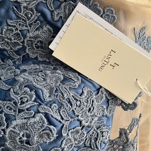 Scoop Neck Half Sleeve Floor-length Dress With Bow Slate Blue main image 1